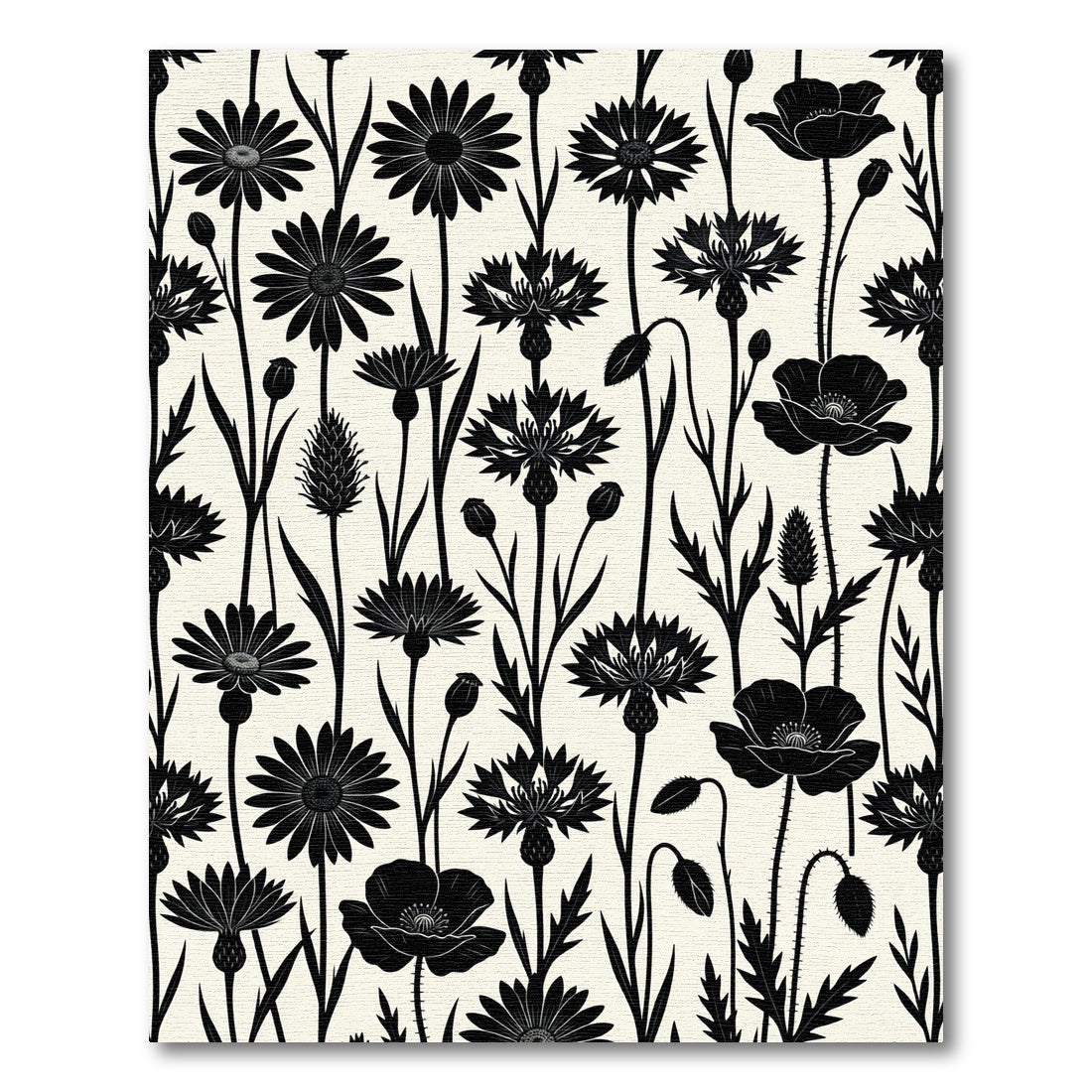 Monochrome Floral Meadow Silhouette Rug