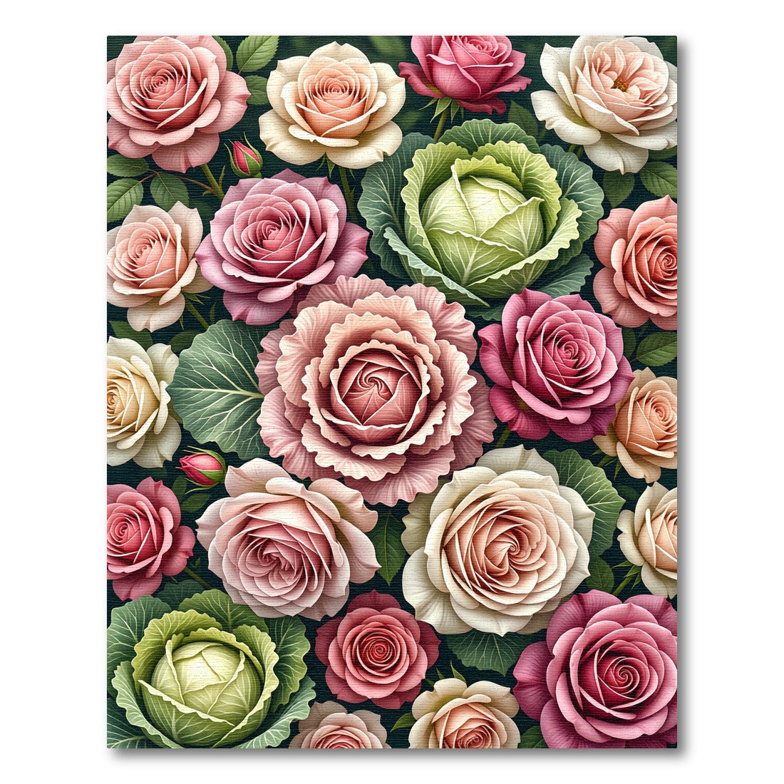 Romantic Pink Rose and Cabbage Floral Rug