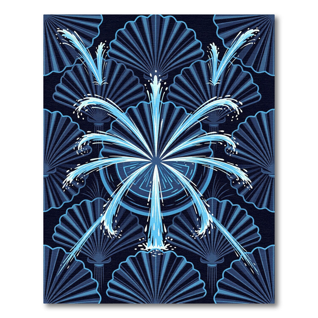 Deep Blue Fountain Fan Imagery Rug