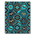 Tribal Hexagon Animals Turquoise Yellow Rug