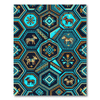 Tribal Hexagon Animals Turquoise Yellow Rug