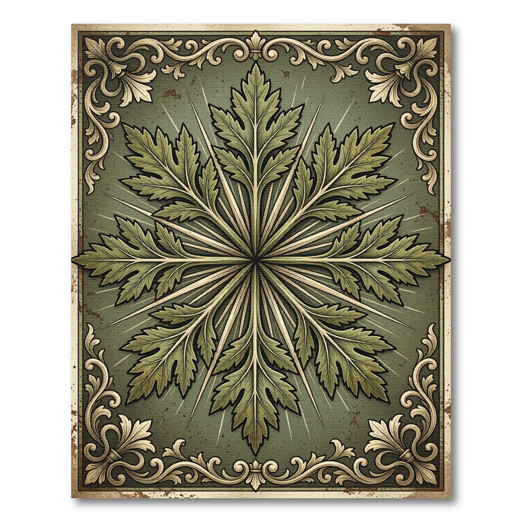 Ornate Green Leaf Medallion Revival Rug