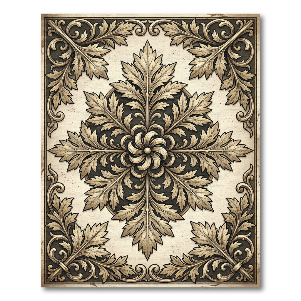 Ornate Gold Acanthus Leaf Medallion Rug