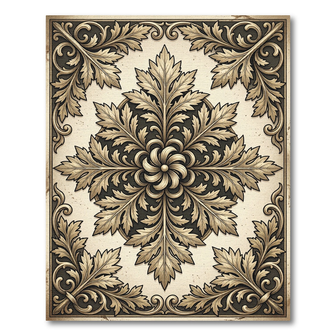 Ornate Gold Acanthus Leaf Medallion Rug