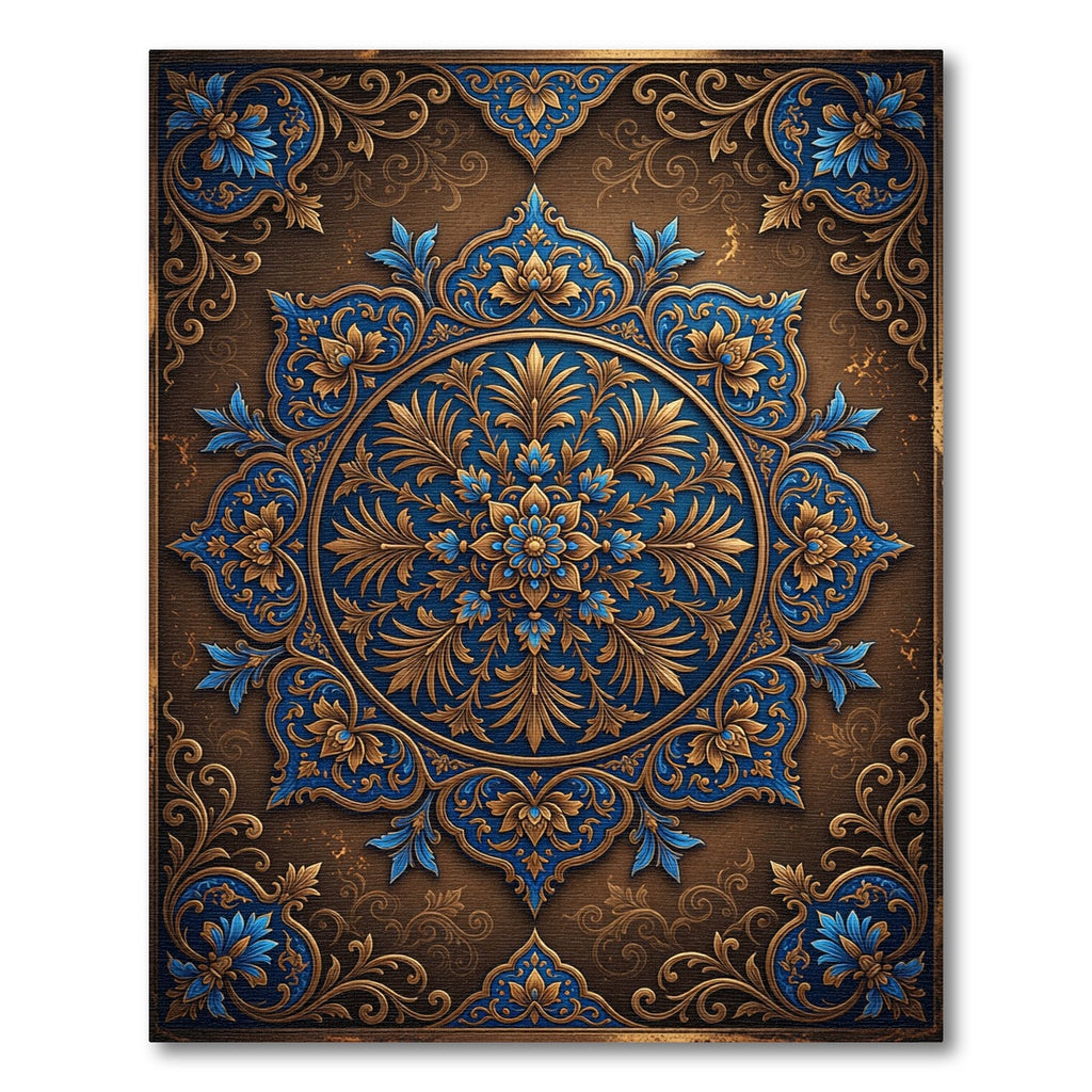 Ornate Royal Blue Gold Medallion Rug