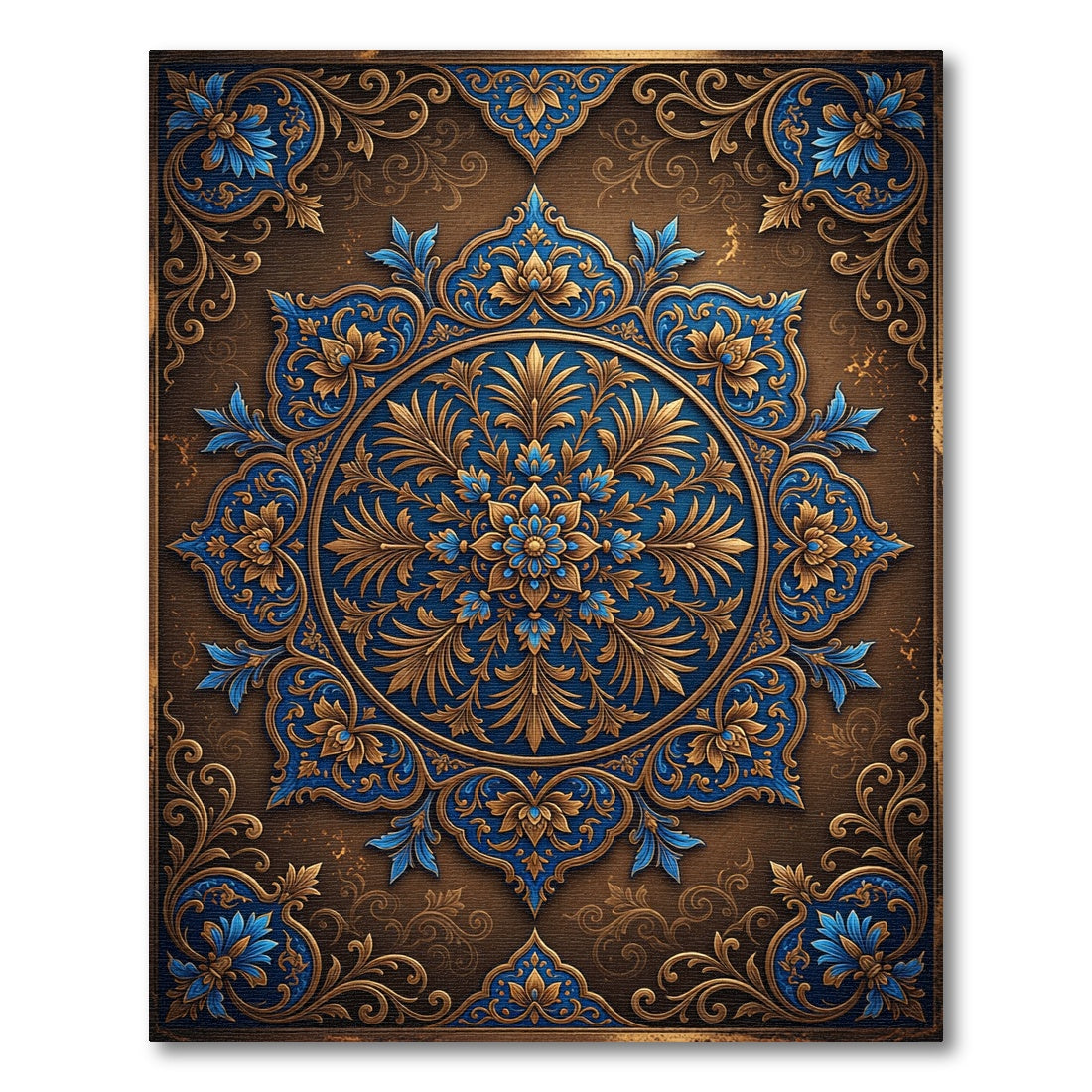 Ornate Royal Blue Gold Medallion Rug