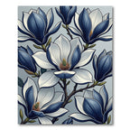 Elegant Indigo Magnolia Botanical Bloom Rug