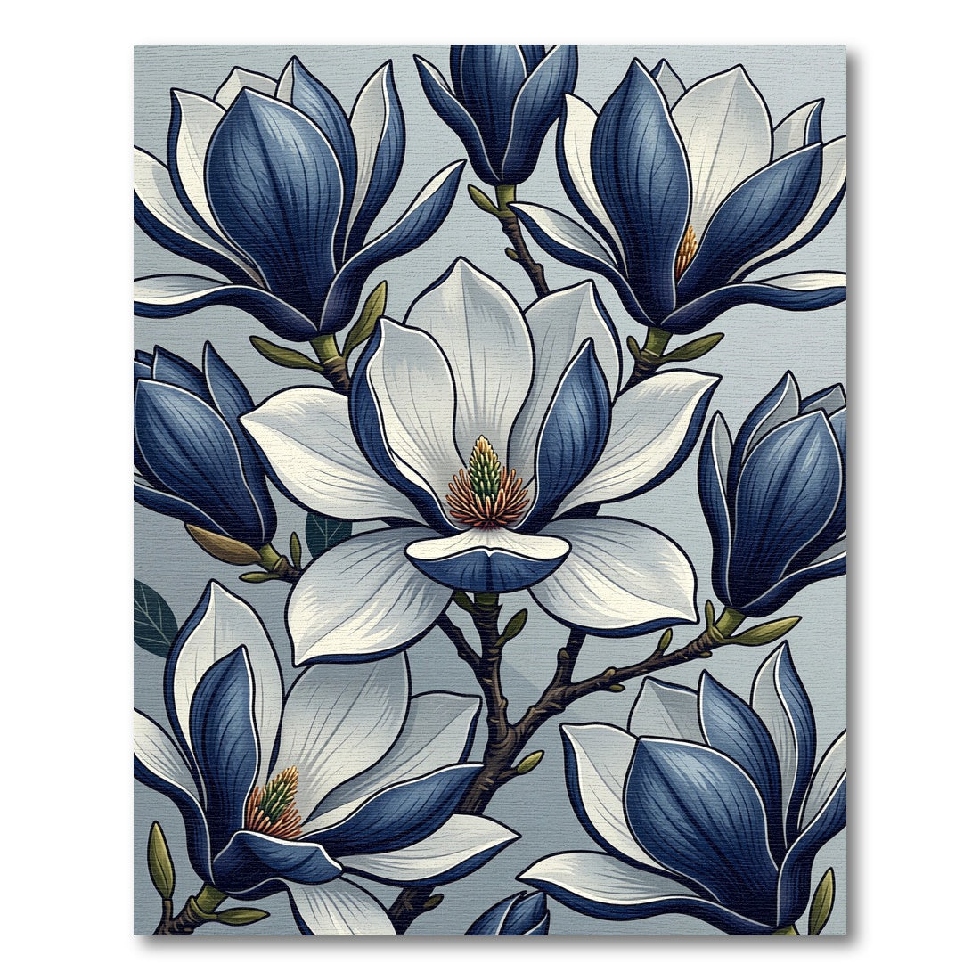 Elegant Indigo Magnolia Botanical Bloom Rug