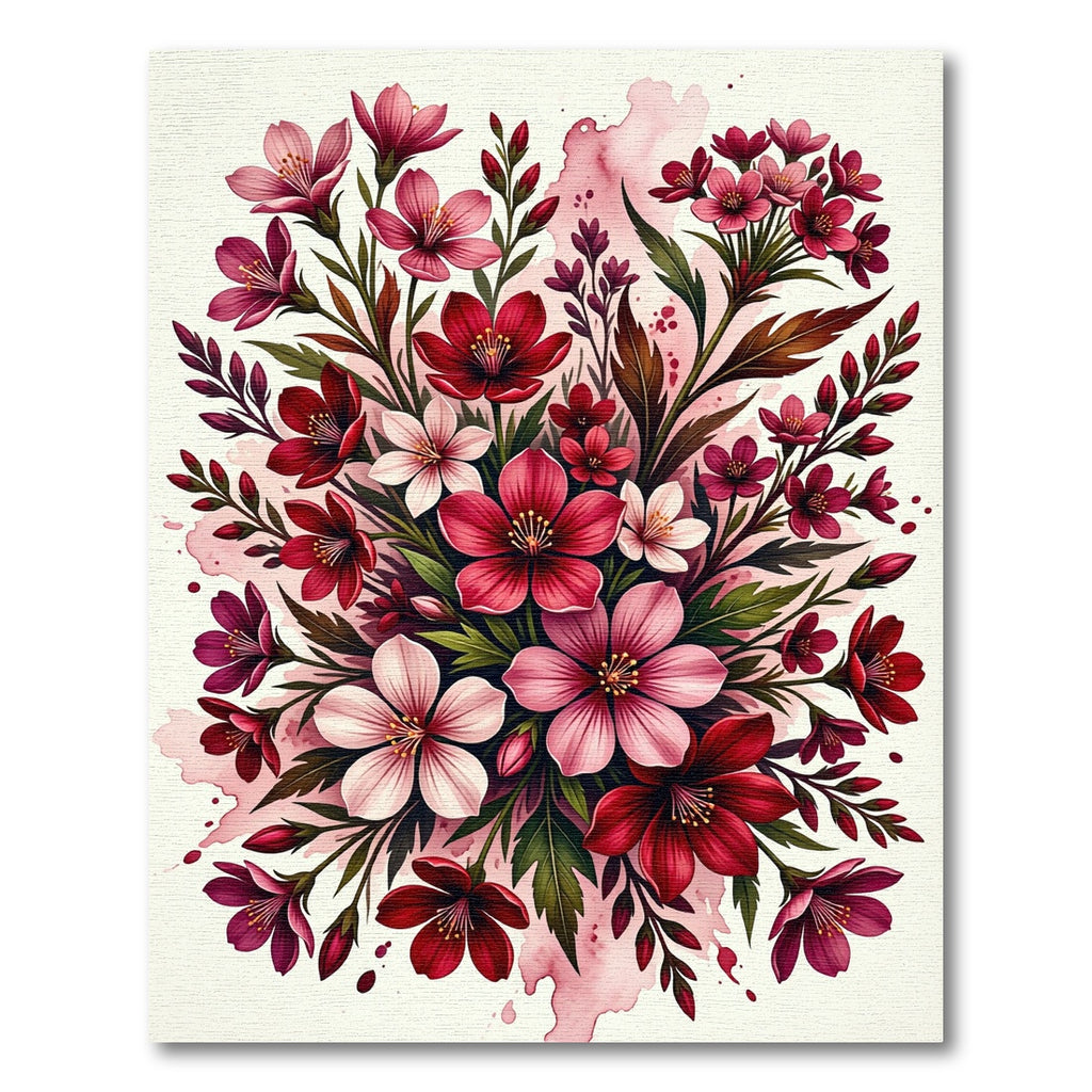 Crimson Pink Floral Watercolor Splash Rug