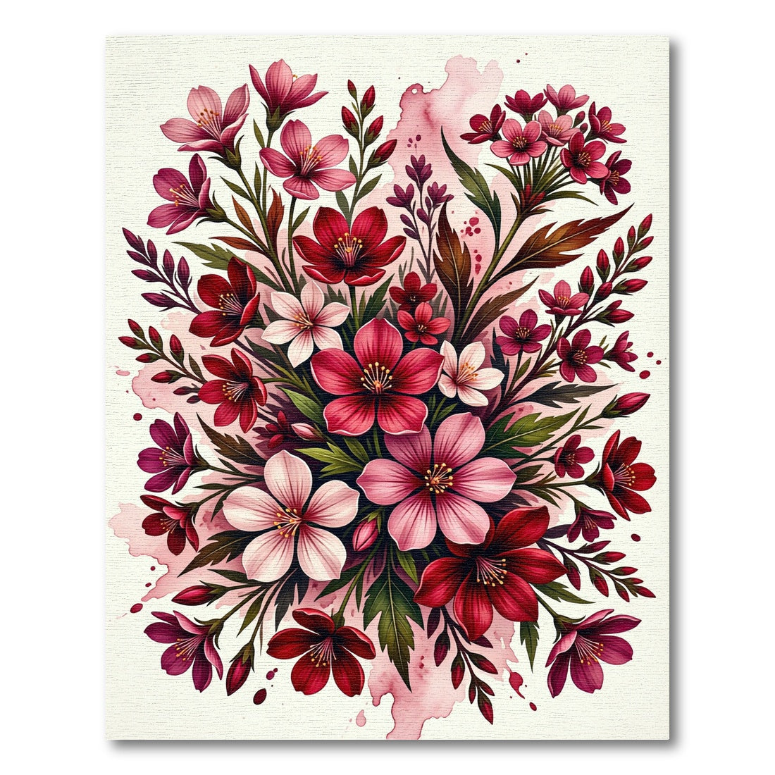 Crimson Pink Floral Watercolor Splash Rug