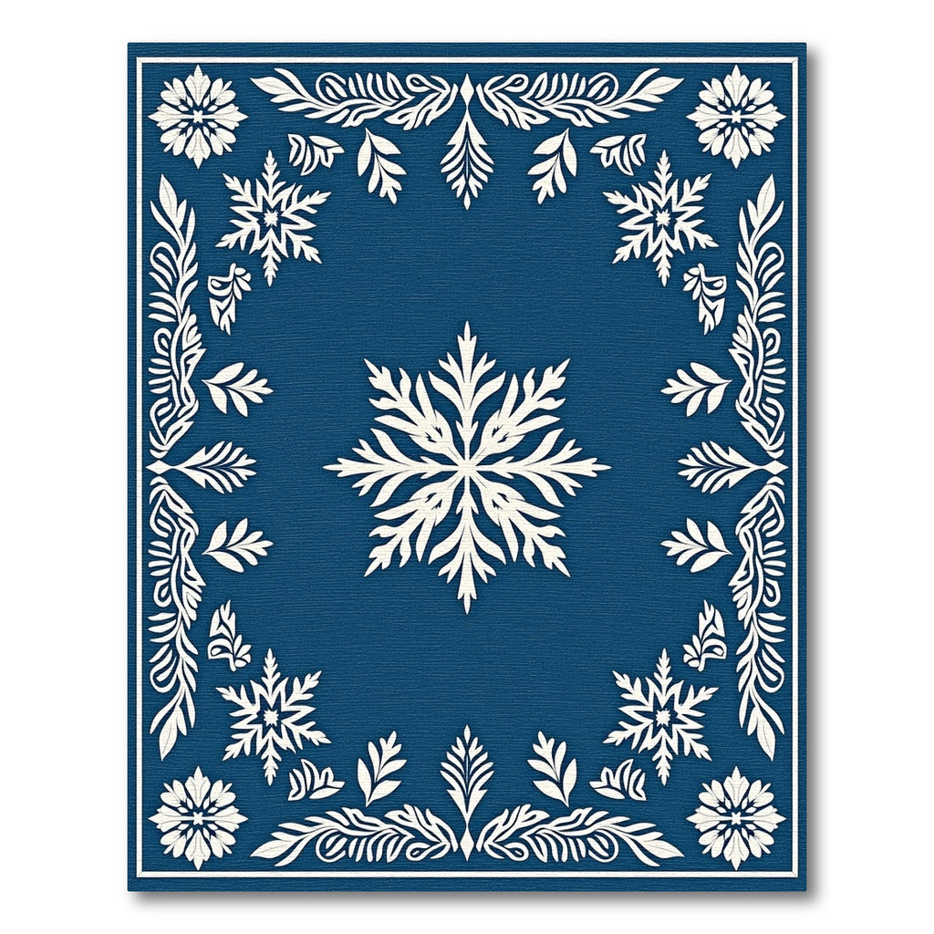 Deep Blue Snowflake Floral Medallion Rug