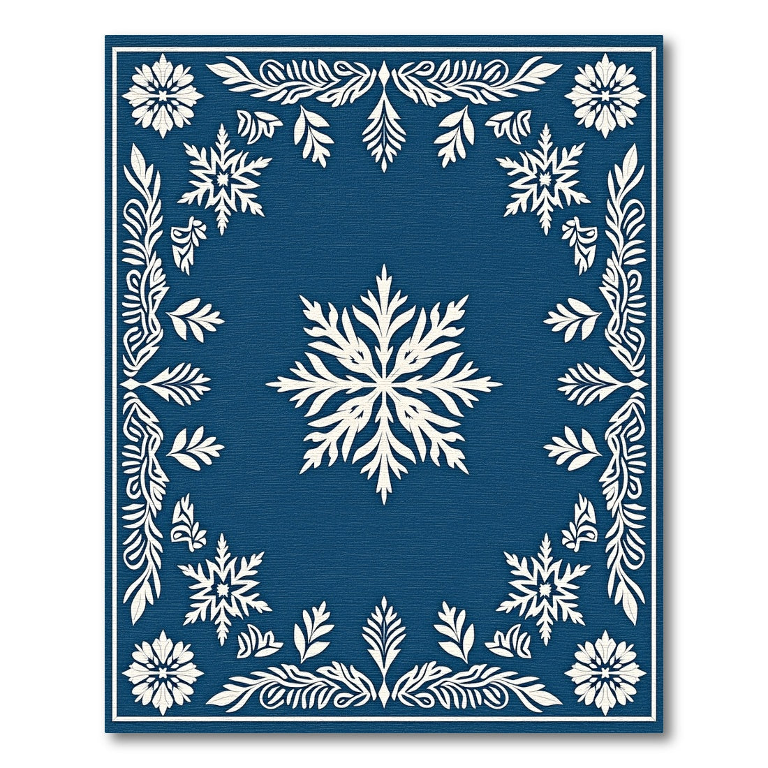 Deep Blue Snowflake Floral Medallion Rug