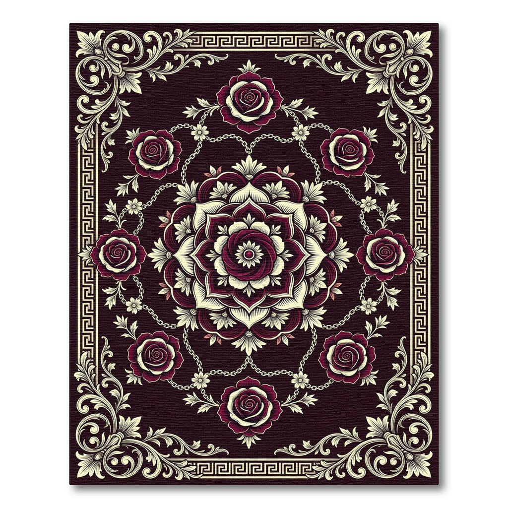 Ornate Burgundy Floral Medallion Chain Rug