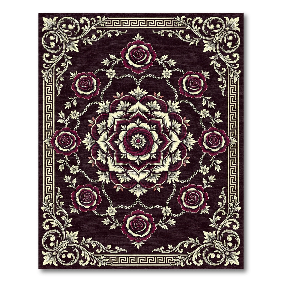 Ornate Burgundy Floral Medallion Chain Rug