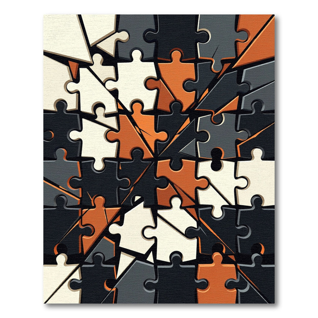 Modern Geometric Monochrome Mosaic Puzzle Rug