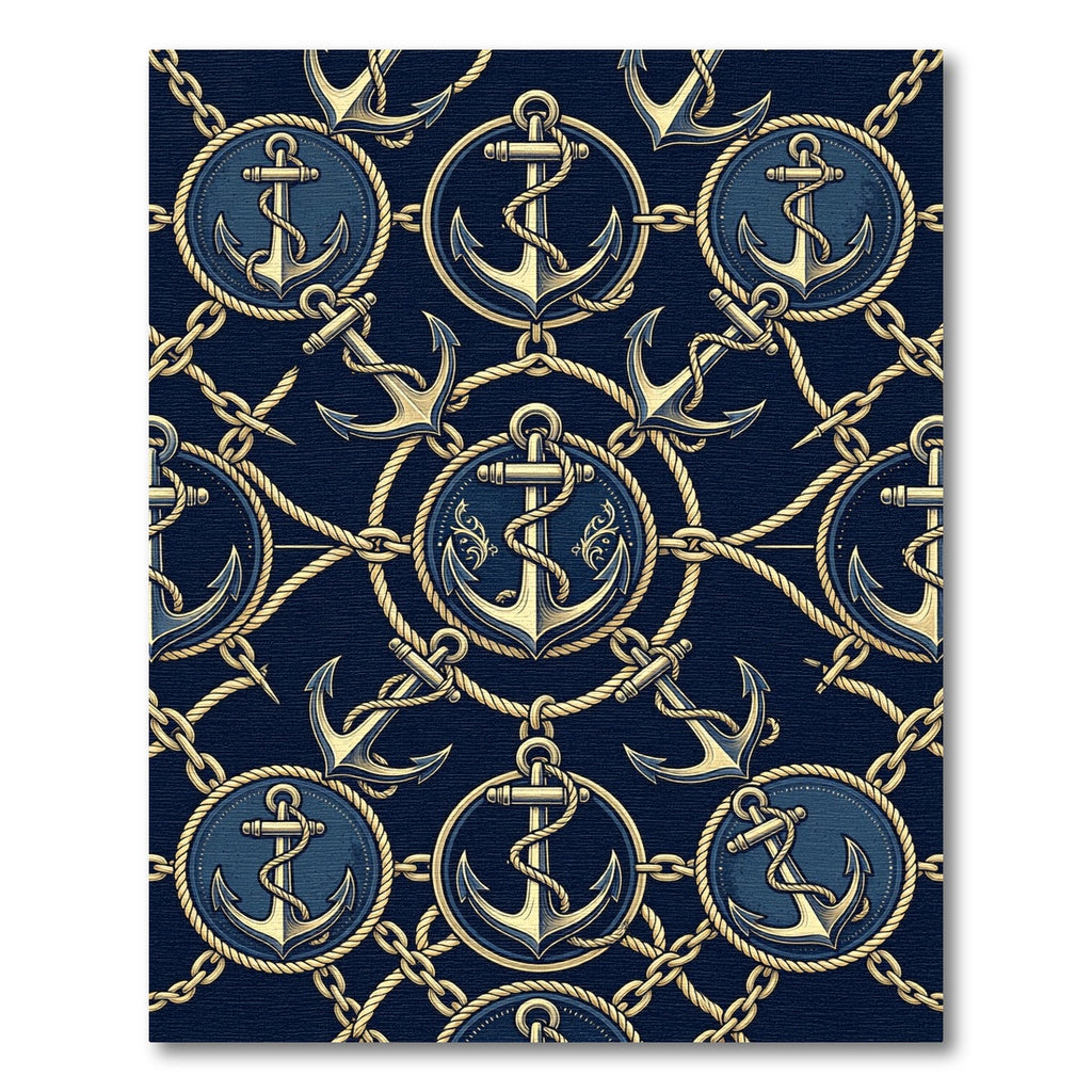 Navy Gold Nautical Anchor Chain Rug