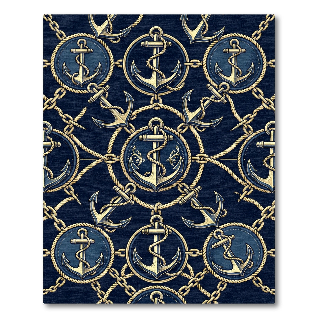 Navy Gold Nautical Anchor Chain Rug