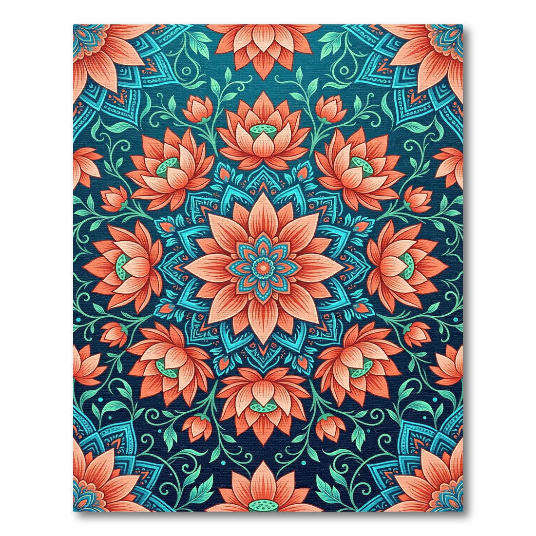 Coral Lotus Mandala Blue Medallion Harmony Rug