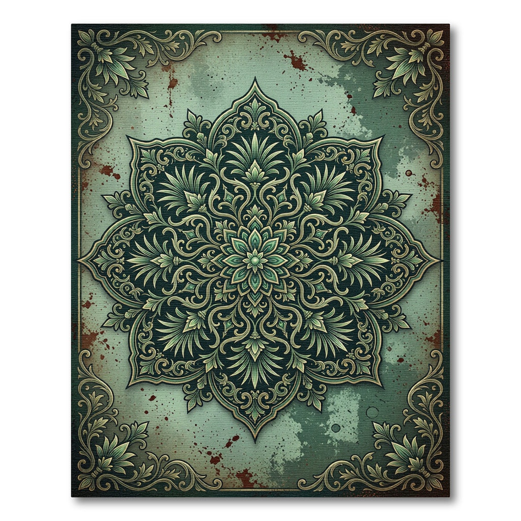 Vintage Sage Botanical Medallion Art Rug
