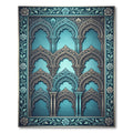 Teal Arched Architectural Floral Border Rug