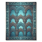 Teal Arched Architectural Floral Border Rug