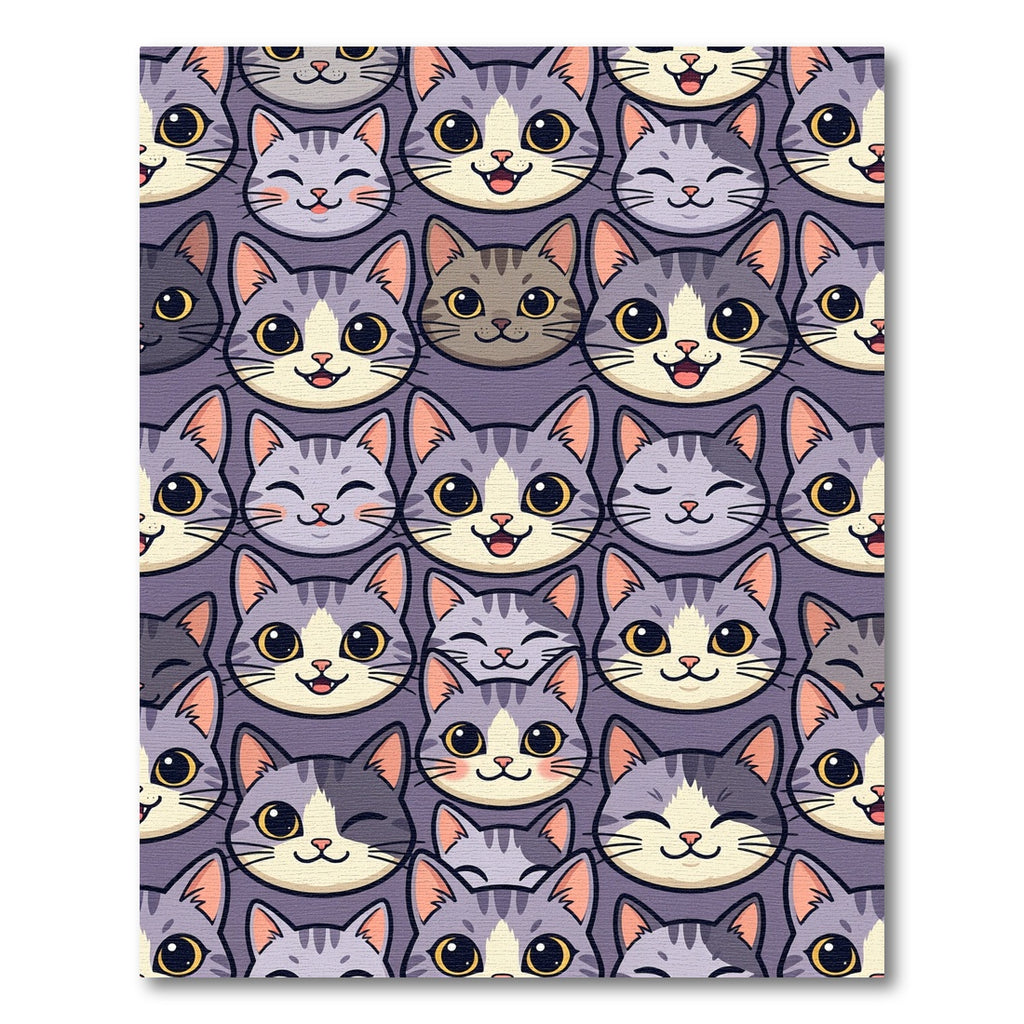 Whimsical Purple Kitten Face Grid Rug