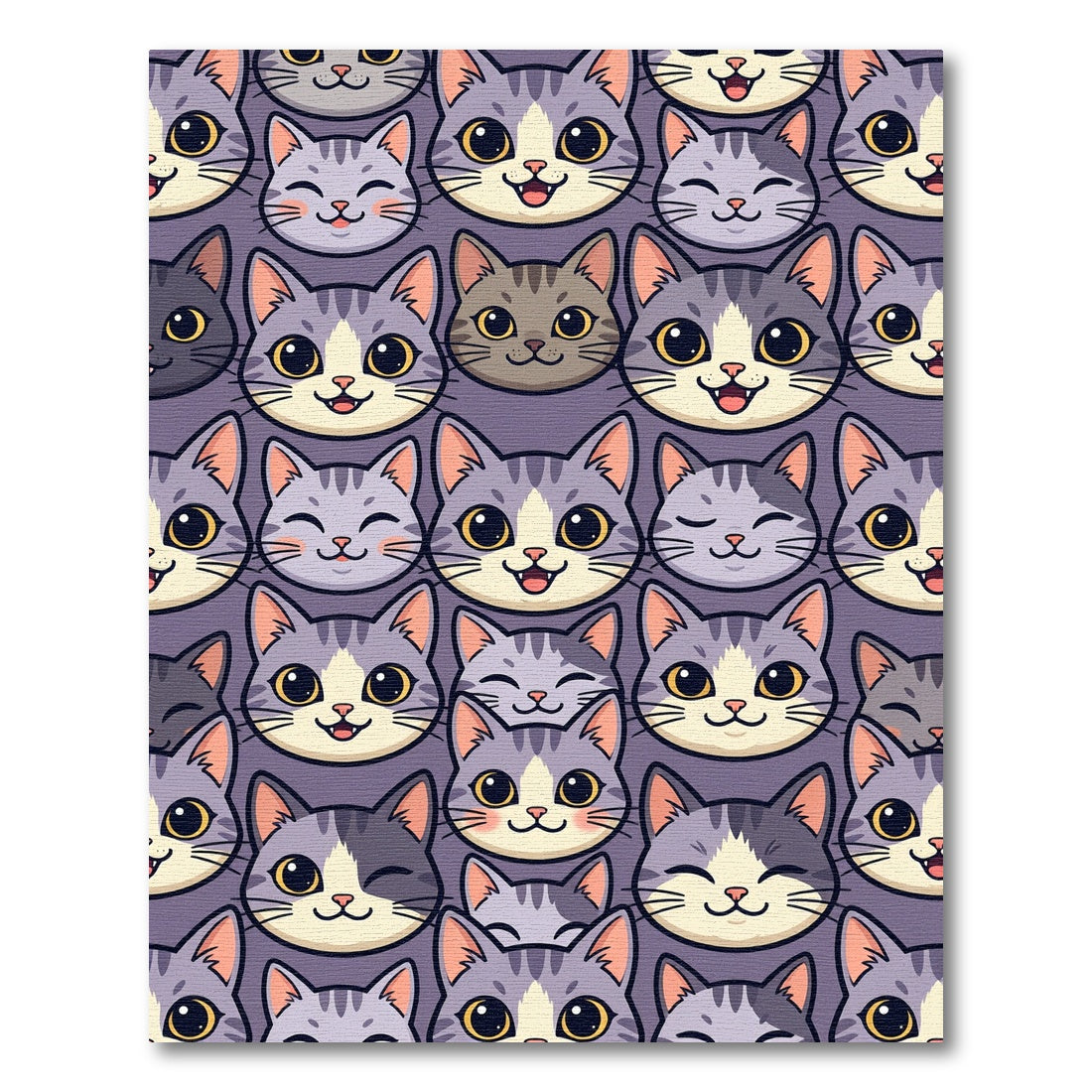 Whimsical Purple Kitten Face Grid Rug