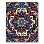 Vibrant Blue and Orange Animal Medallion Rug
