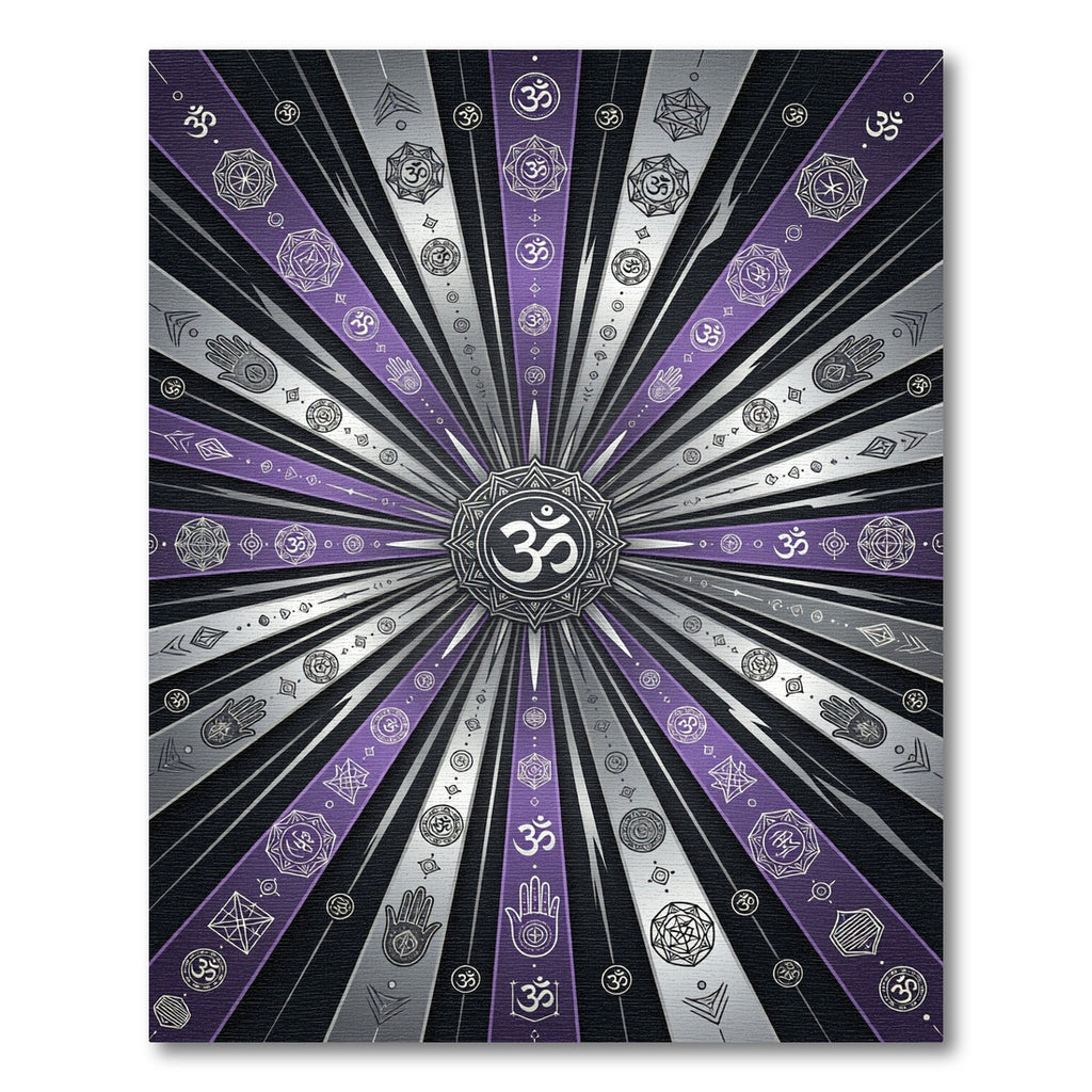 Radiating Om Purple Geometric Rays Rug