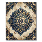 Ornate Dark Blue Golden Floral Medallion Rug