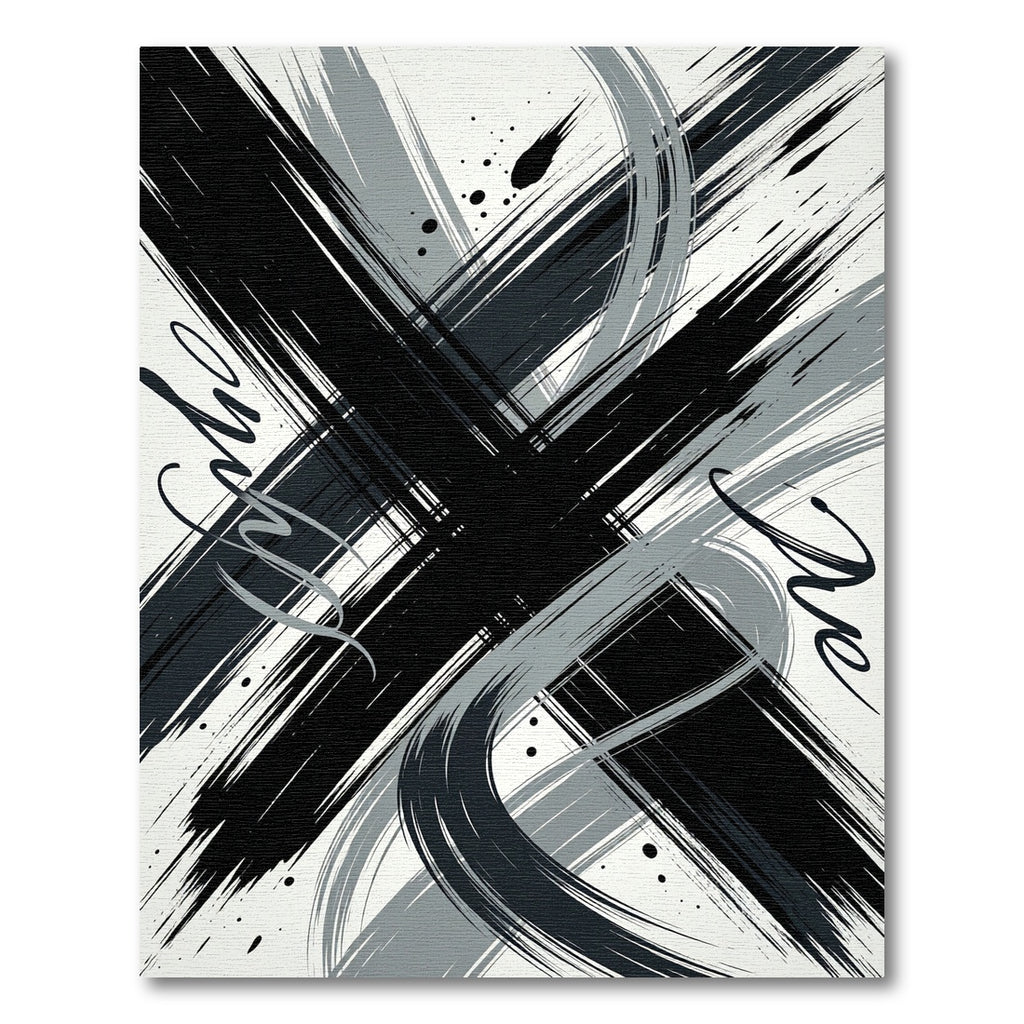 Modern Monochrome Abstract Brush Stroke Art Rug