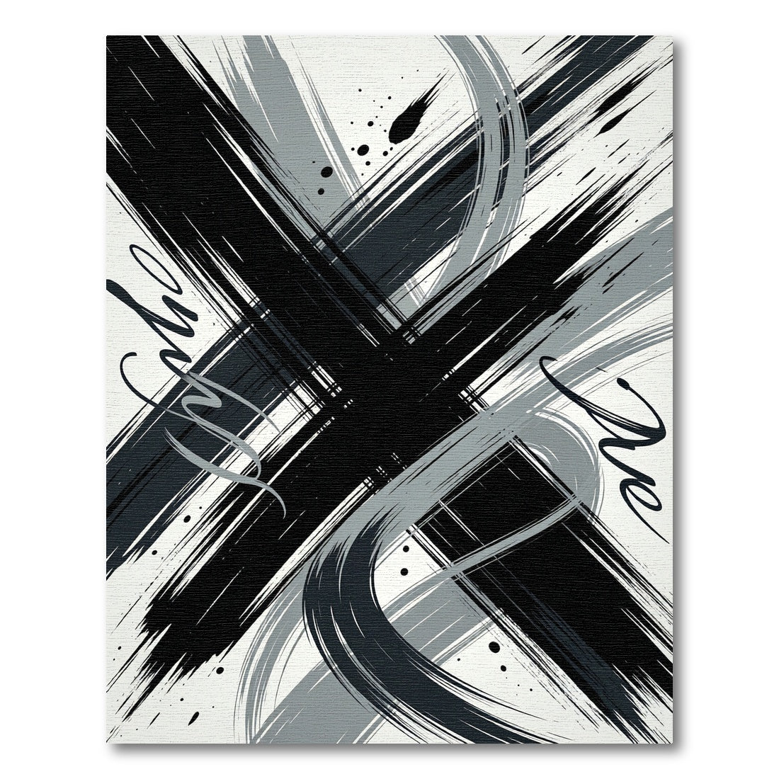 Modern Monochrome Abstract Brush Stroke Art Rug