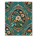 Vintage Teal Floral Ornate Frame Rug
