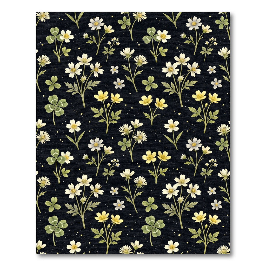 Black Botanical Floral Meadow Rug