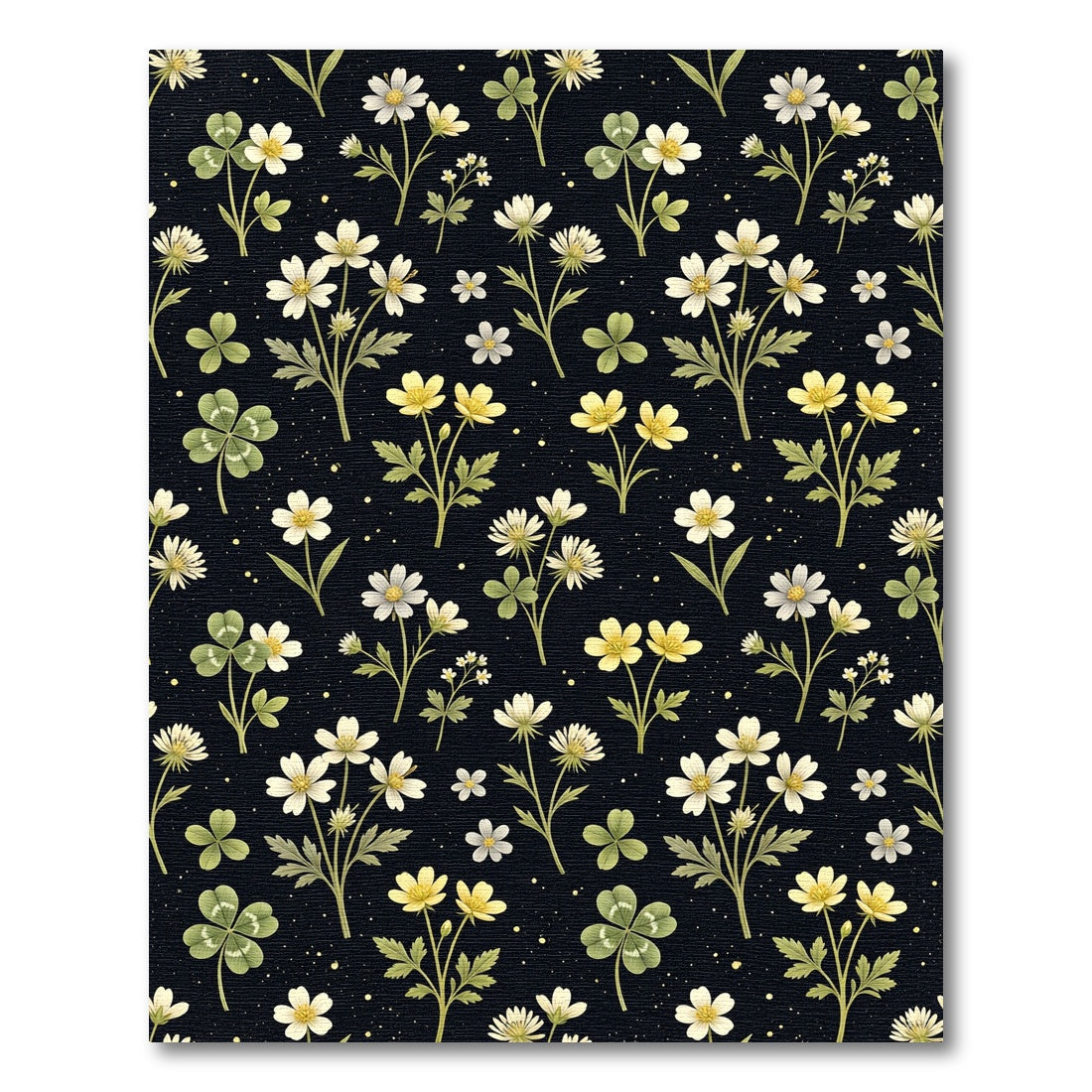 Black Botanical Floral Meadow Rug