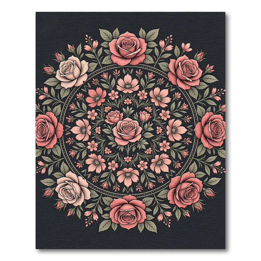 Elegant Pink Rose Floral Mandala Rug