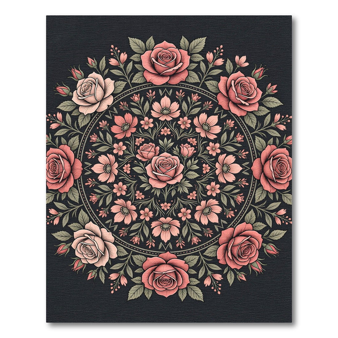 Elegant Pink Rose Floral Mandala Rug