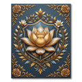 Golden Lotus Shield Navy Floral Art Rug