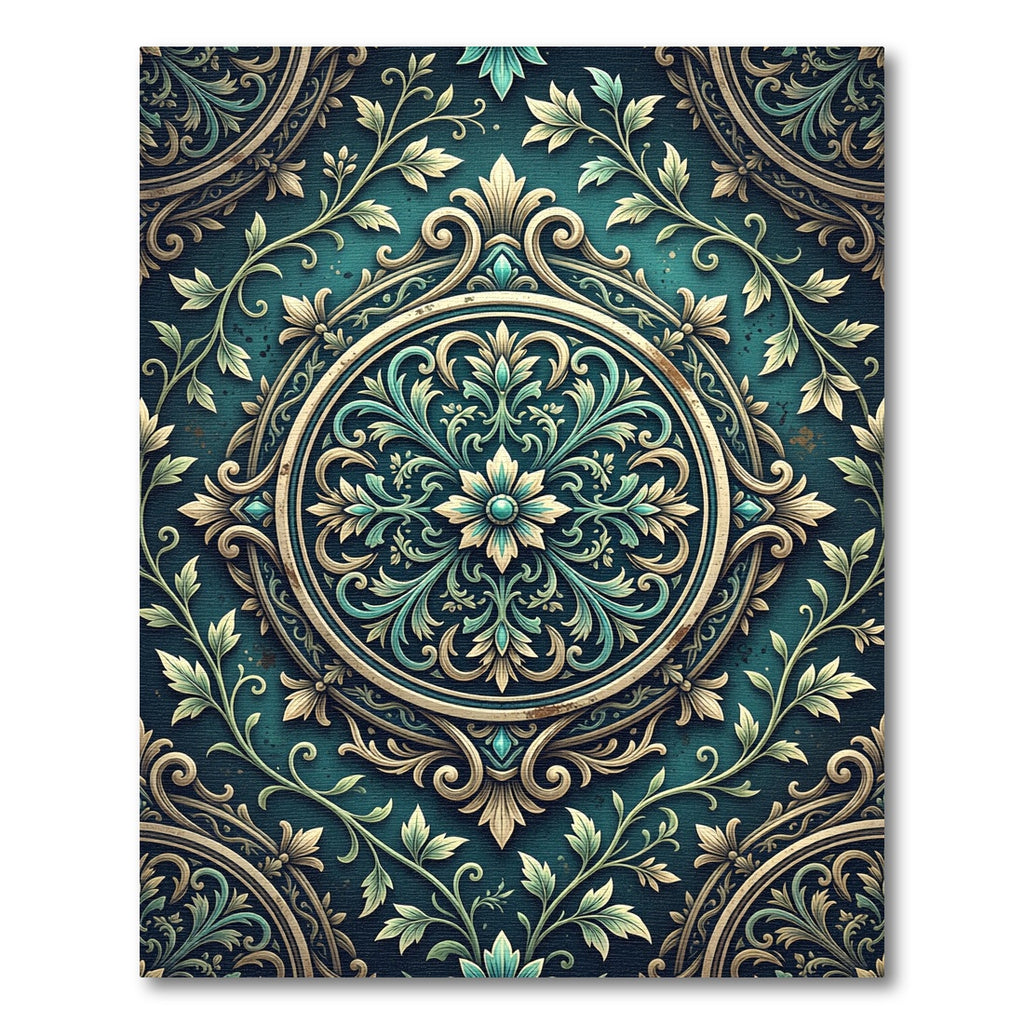 Emerald Teal Floral Medallion Ornament Rug