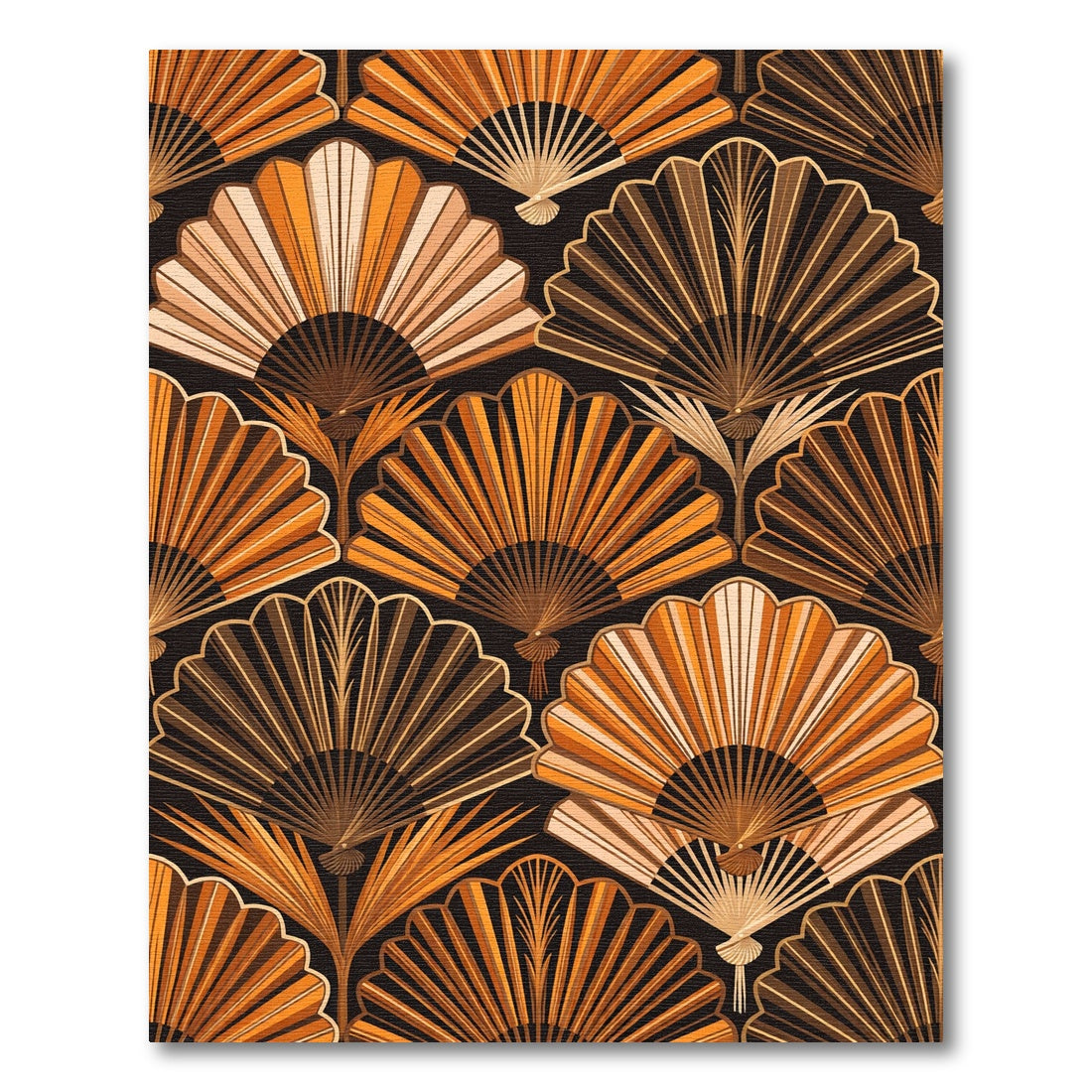 Burnt Orange Fan Art Deco Rug