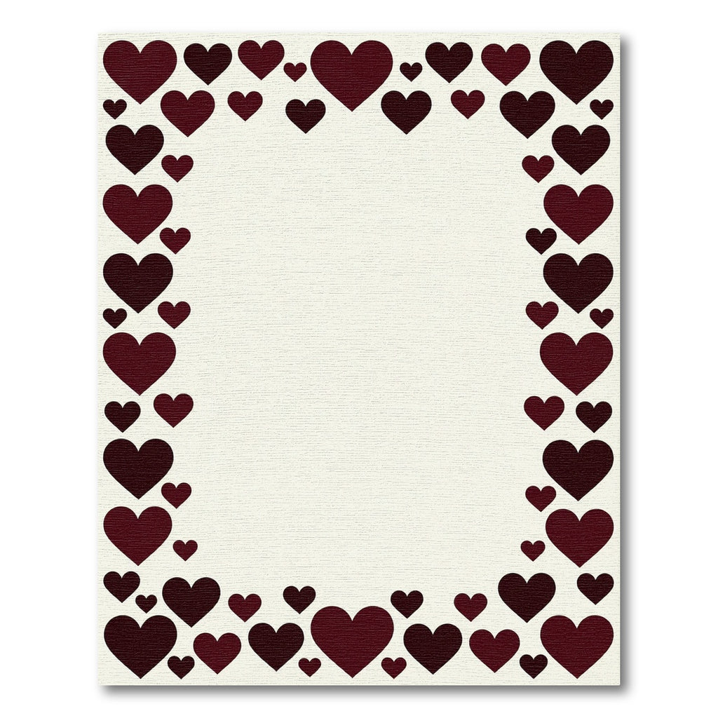 Deep Burgundy Romantic Heart Border Rug