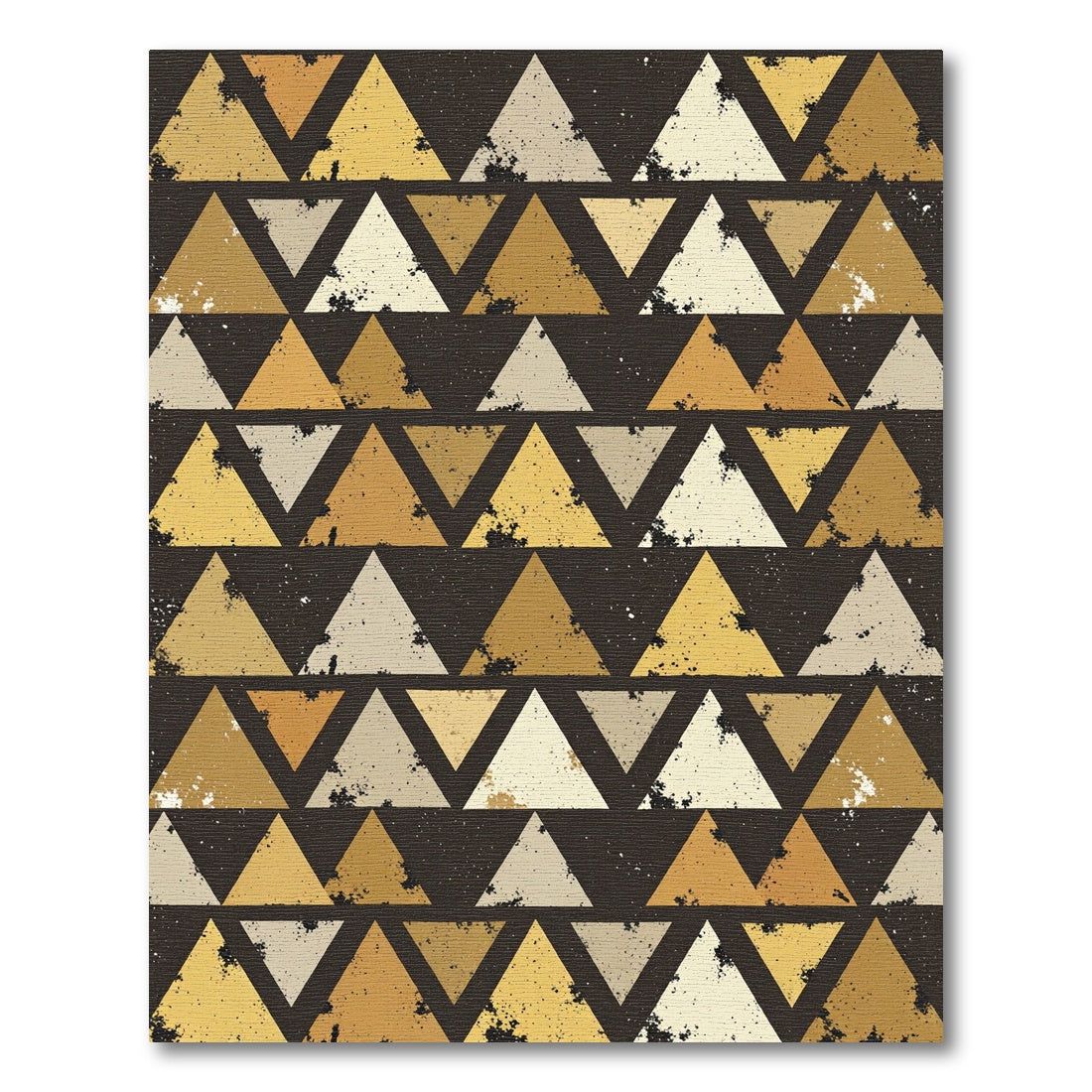 Distressed Golden Geometric Triangle Art Rug