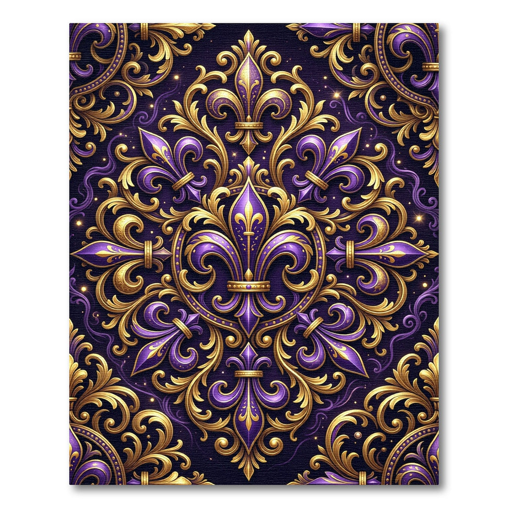 Royal Purple Golden Fleur-de-lis Damask Rug