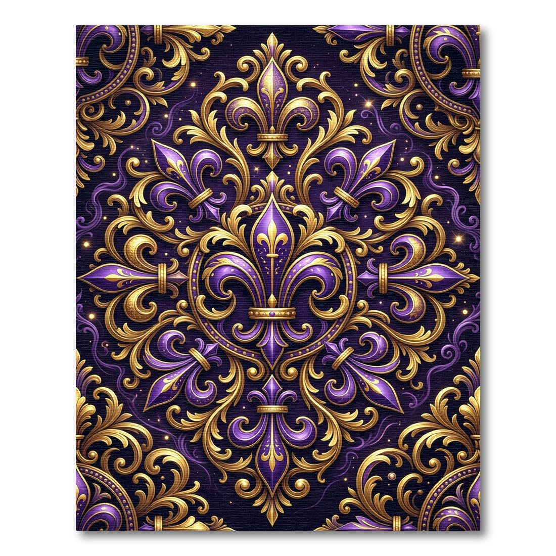 Royal Purple Golden Fleur-de-lis Damask Rug