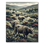 Highland Cattle Scottish Mountain Landscape Rug
