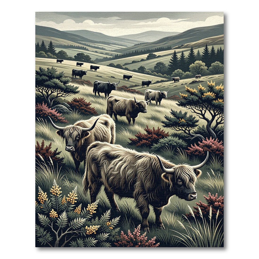 Highland Cattle Scottish Mountain Landscape Rug