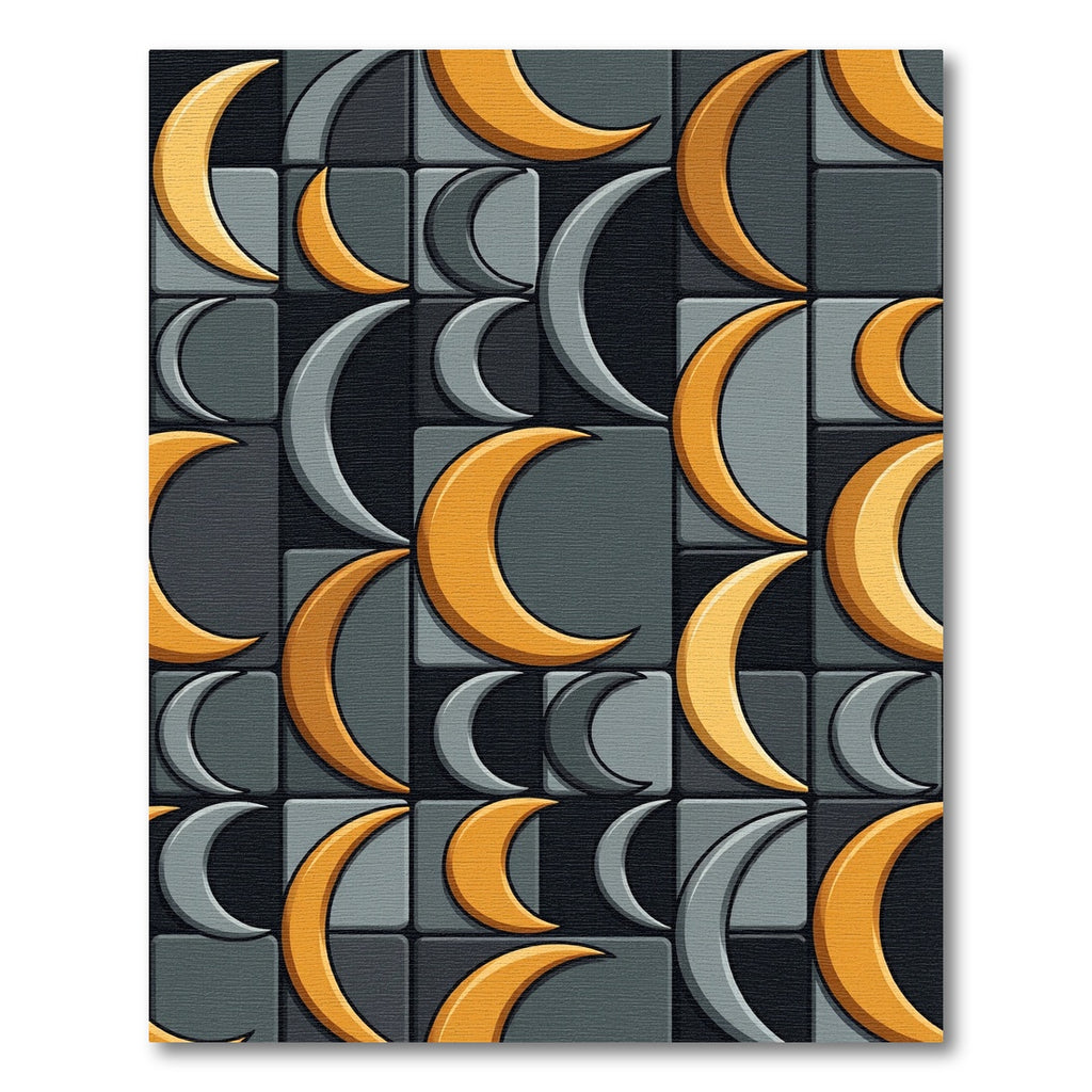 Golden Crescent Moon Geometric Rug