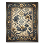 Elegant Gold and Navy Floral Damask Rug