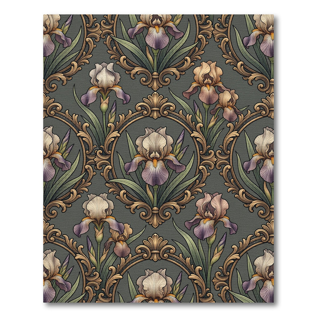 Ornate Gold Iris Filigree Floral Charcoal Rug