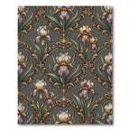 Ornate Gold Iris Filigree Floral Charcoal Rug